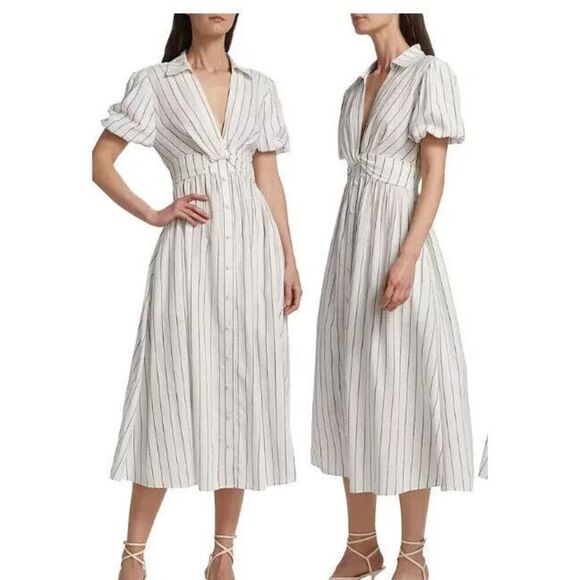 Derek Lam 10 Crosby Women Sz 12 Ivory Maya Pinstripe Twist-Front Maxi Dress - Picture 13 of 14